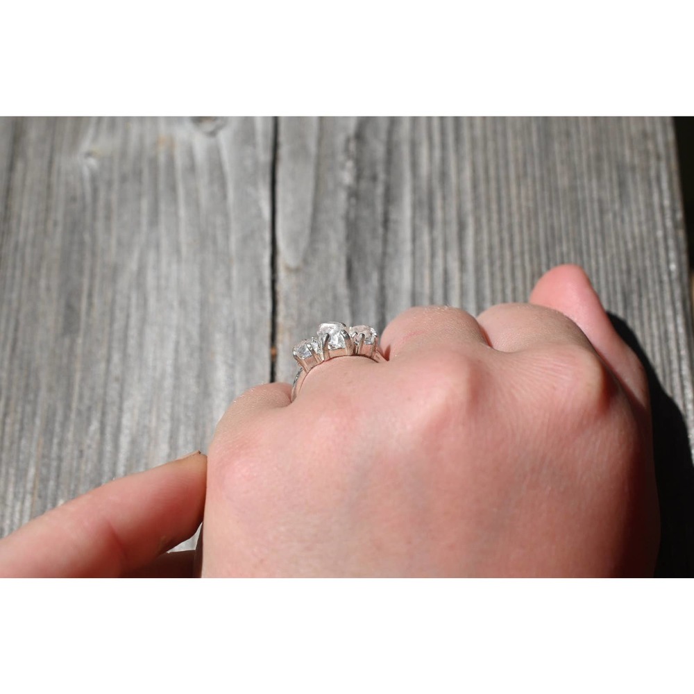 Three Stone Raw Diamond Engagement Ring, Rough Diamond Wedding Band, Uni… - Picture 5 of 7